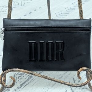 Christian Dior Black Embossed Logo Zip Pouch